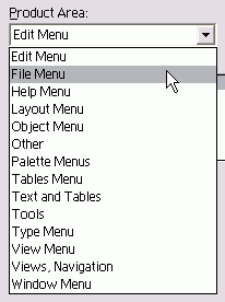 Меню Product Area используется для выбора меню или элементов программы, которые нужно изменить