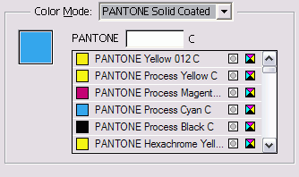 Пример окна, в котором отображается библиотека образцов цвета Pantone Solid Coated